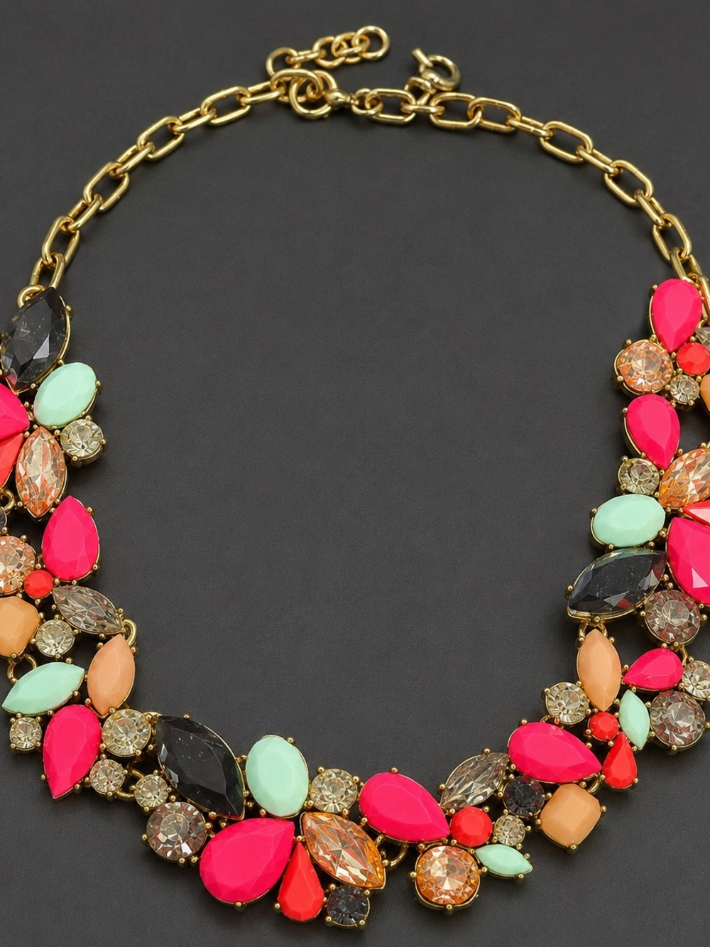 J crew Gold-Tone Statement Necklace with Hot Pink & Mint Gemstones